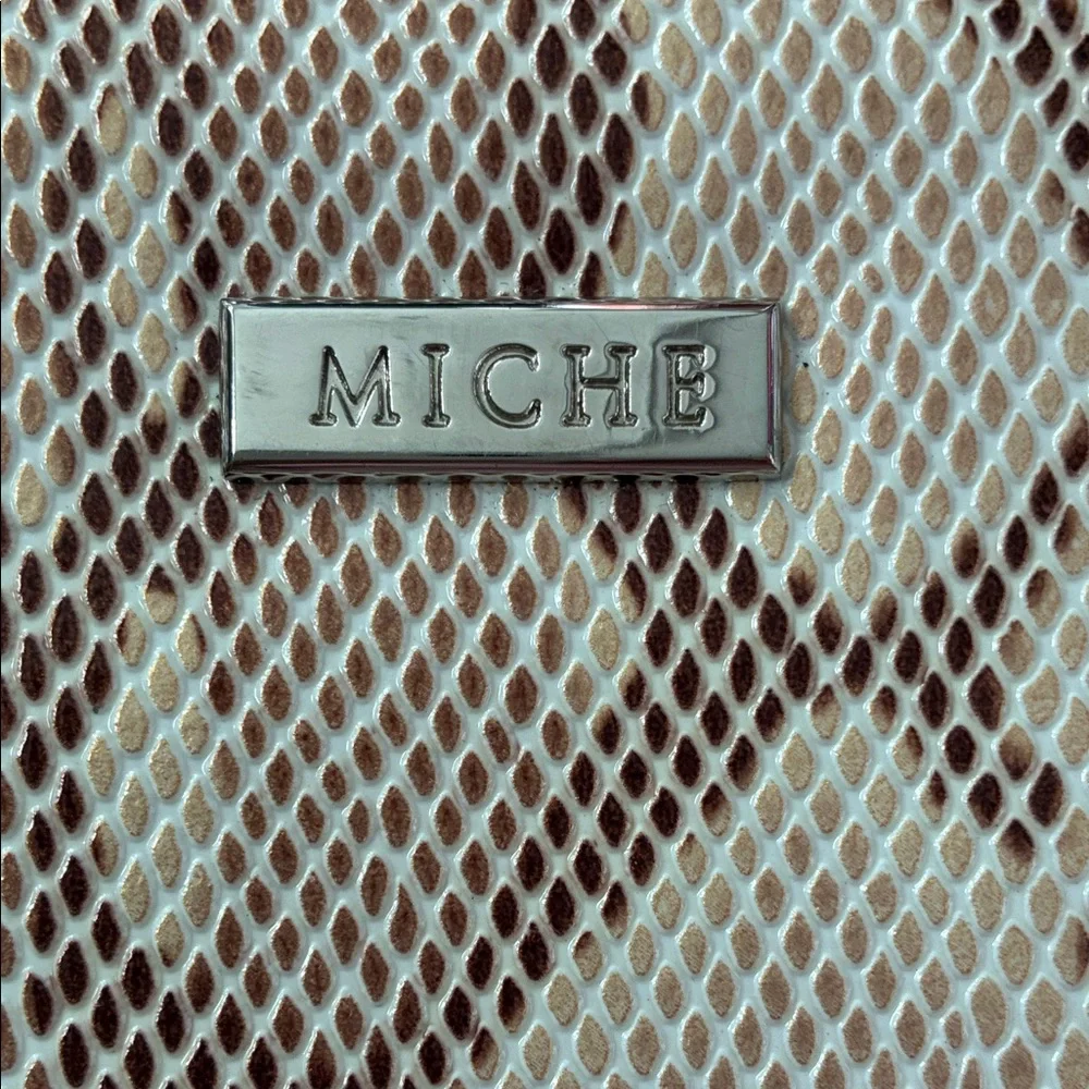Miche Snake Print Clutch in Cream and Brown
